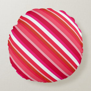 Layered candy stripes - red, pink and white round cushion