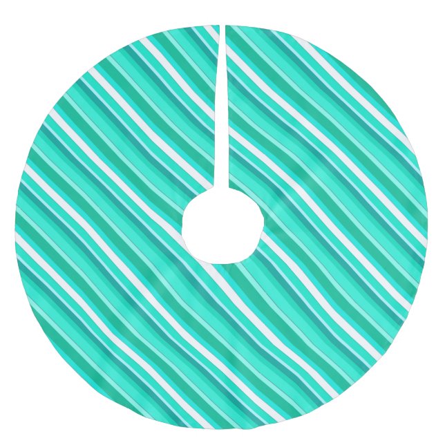 Layered candy stripes - turquoise and white brushed polyester tree skirt (Front)
