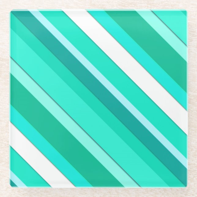 Layered candy stripes - turquoise and white glass coaster (Front)