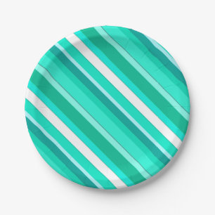 Layered candy stripes - turquoise and white paper plate