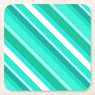 Layered candy stripes - turquoise and white square paper coaster