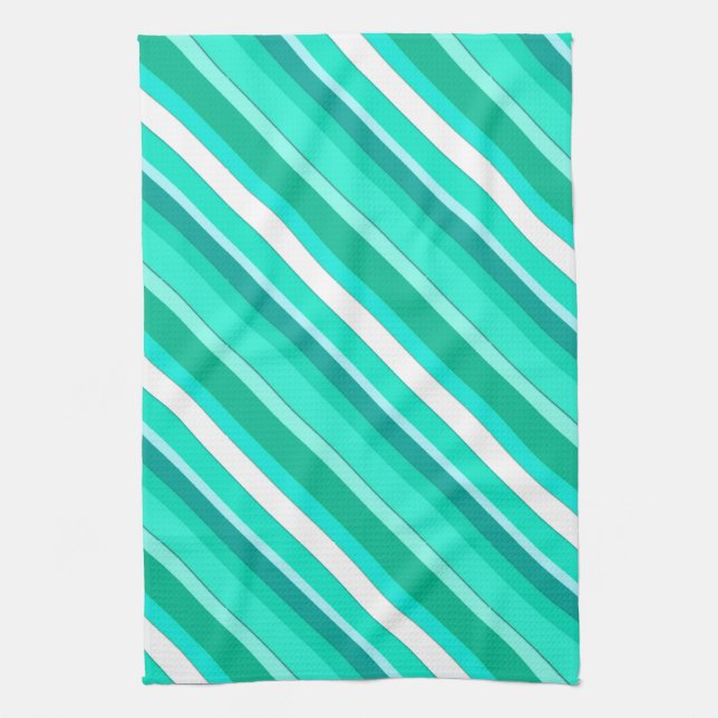 Layered candy stripes - turquoise and white tea towel (Vertical)