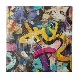 Layered City Wall Abstract with Bold Colour Palett Ceramic Tile