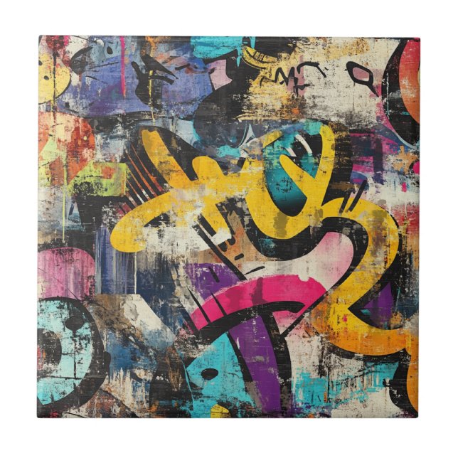 Layered City Wall Abstract with Bold Colour Palett Ceramic Tile (Front)
