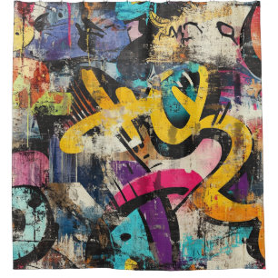 Layered City Wall Abstract with Bold Colour Palett Shower Curtain