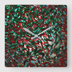 Layered curves, metallic green and burgundy mouse square wall clock