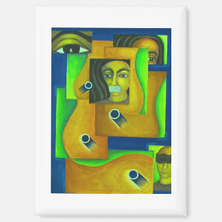 Layered Faces in Green and Blue by Hassan Wahba Magnet