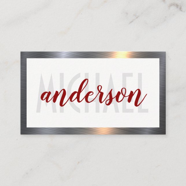 Layered Fonts | Simple | Metallic Frame Business Card (Front)