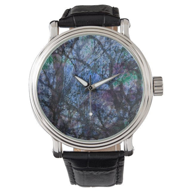 Layered Forest Blue and Black Abstract Watch (Front)
