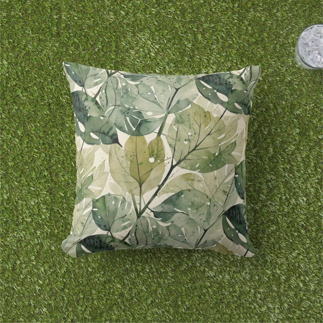 Layered Green Forest Leaves Cushion (Grass)