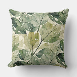 Layered Green Forest Leaves Cushion