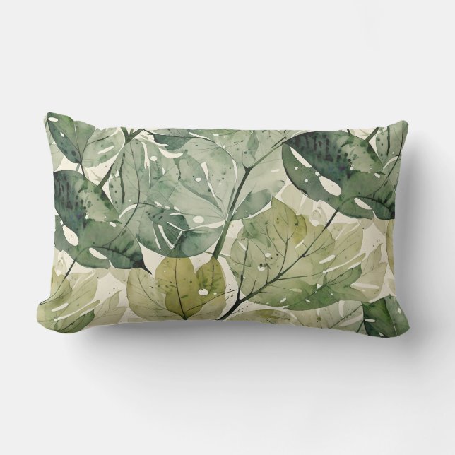 Layered Green Forest Leaves Lumbar Cushion (Front)