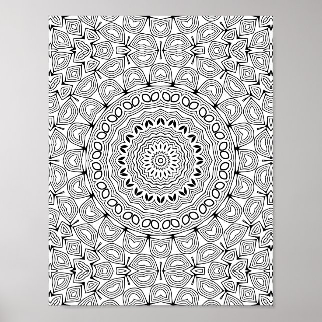 Layered Heartburst Colouring Page Pattern Artwork Poster (Front)