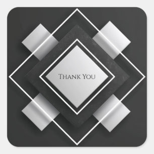 Layered Ivory & Charcoal Geometric Frame Wedding Square Sticker