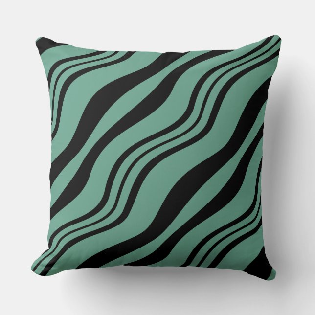 Layered Lines in Black and Green Throw Pillow (Front)