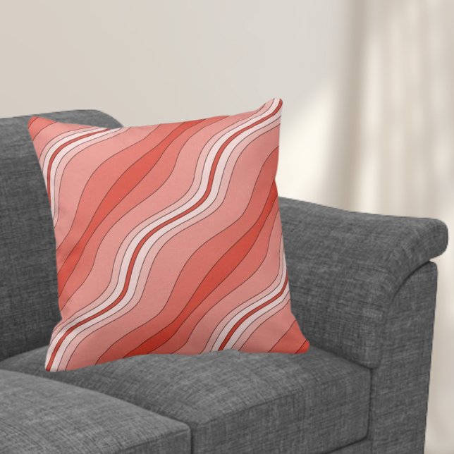 Layered Lines in Shades of Red Throw Pillow (Creator Uploaded)
