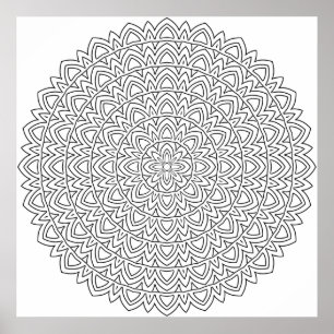 Layered Mandala Colouring Page with Repeating Arcs Poster