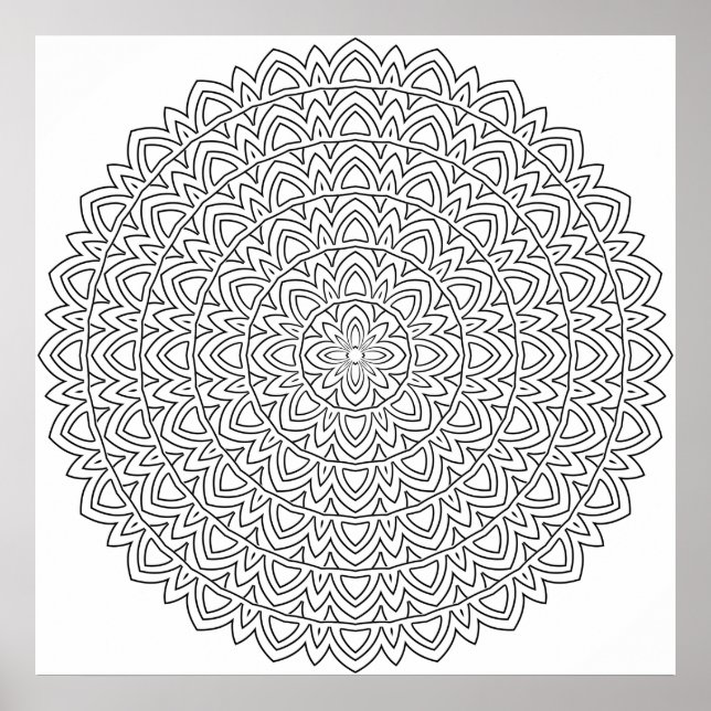 Layered Mandala Colouring Page with Repeating Arcs Poster (Front)