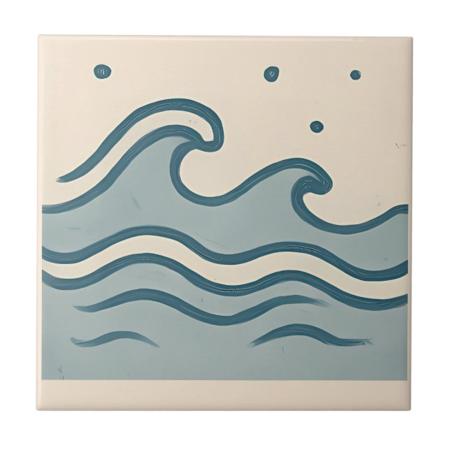 Layered Ocean Waves Minimal Art Tile (Front)