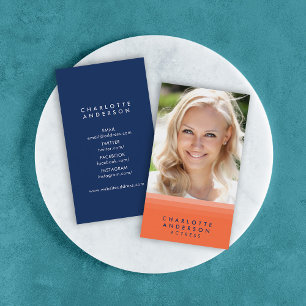 Layered Orange and Blue Social Media Photo Business Card
