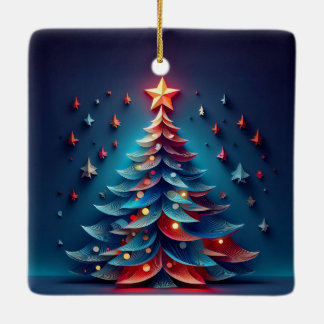 Layered Paper Christmas Tree Ceramic Ornament
