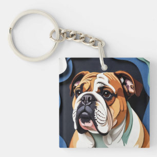Layered Paper-Cut Bulldog Art Key Ring