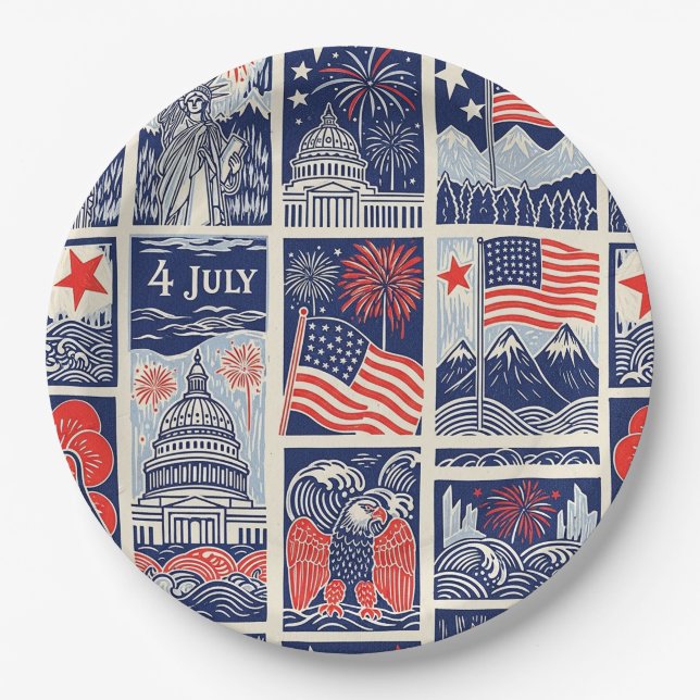 Layered Patriotic Paper Cut Tile Pattern (1) Plate (Front)