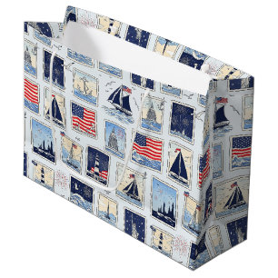 Layered Patriotic Paper Cut Tile Pattern (2) Large Gift Bag
