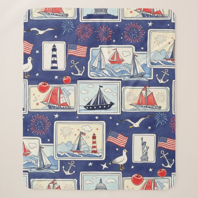 Layered Patriotic Paper Cut Tile Pattern (2) Sherpa Blanket (Front)