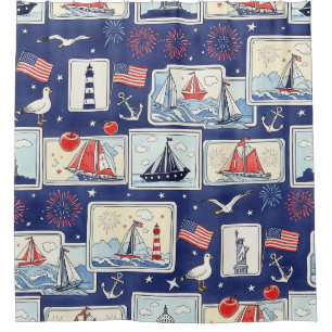 Layered Patriotic Paper Cut Tile Pattern (2) Shower Curtain