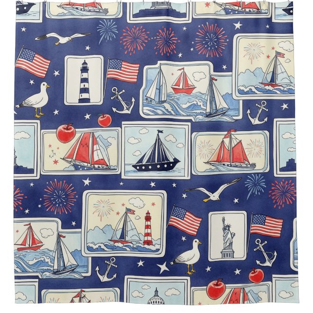 Layered Patriotic Paper Cut Tile Pattern (2) Shower Curtain (Front)