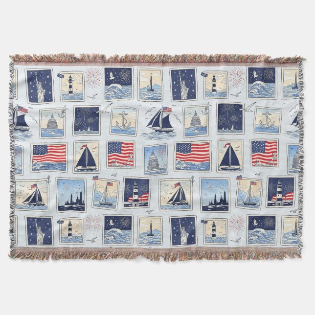 Layered Patriotic Paper Cut Tile Pattern (2) Throw Blanket (Front)