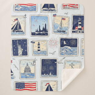 Layered Patriotic Paper Cut Tile Pattern (3) Sherpa Blanket