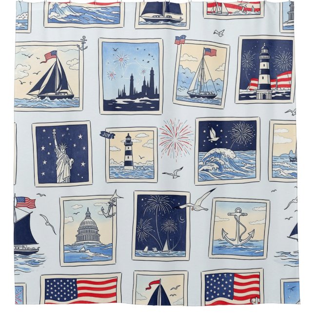 Layered Patriotic Paper Cut Tile Pattern (3) Shower Curtain (Front)
