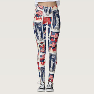 Layered Patriotic Paper Cut Tile Pattern (4) Leggings