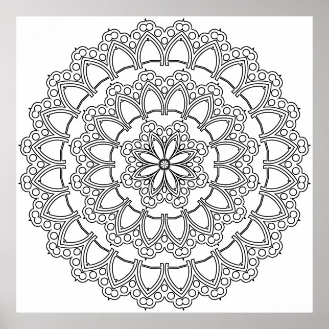 Layered Petal and Beaded Ring Mandala Design Art Poster (Front)