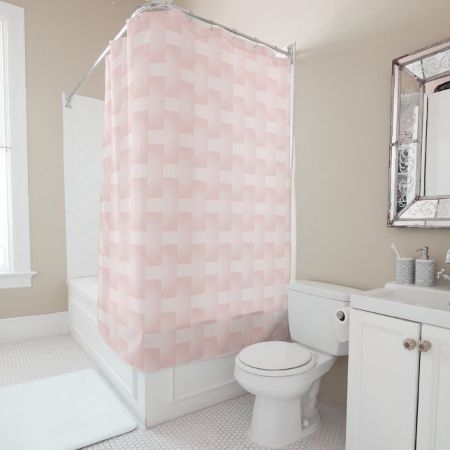 Layered Pink Geometric Gradations Shower Curtain (In Situ)