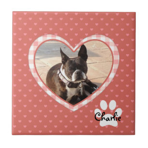 Layered Pink Heart Pattern with Plaid Frame Tile