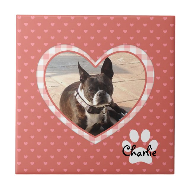 Layered Pink Heart Pattern with Plaid Frame Tile (Front)