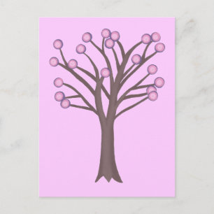 Layered Pink Polka Dots Tree Postcards
