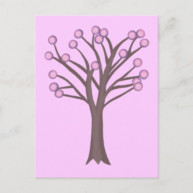 Layered Pink Polka Dots Tree Postcards (Front)