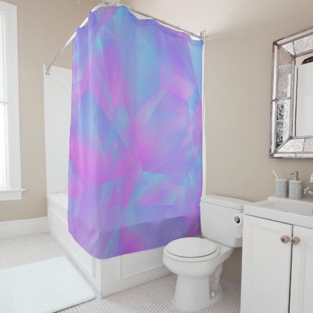 Layered Polygons Pink Blue Purple Shower Curtain (In Situ)