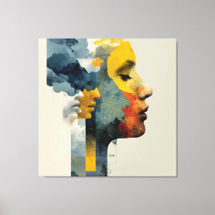 Layered Profile Mosaic Mindscape Glow Canvas Print