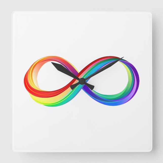 Layered Rainbow Infinity Symbol Square Wall Clock (Front)