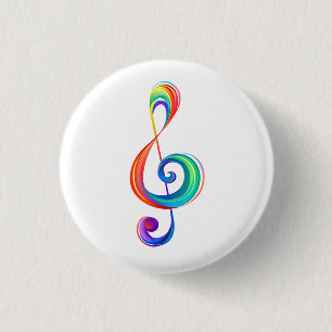 Layered rainbow treble clef 3 cm round badge