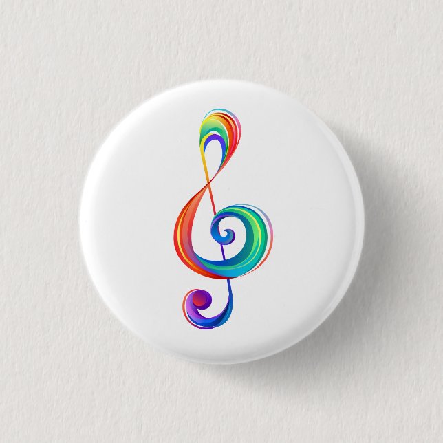 Layered rainbow treble clef 3 cm round badge (Front)
