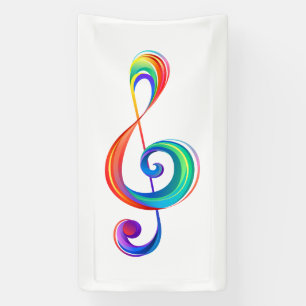 Layered rainbow treble clef banner