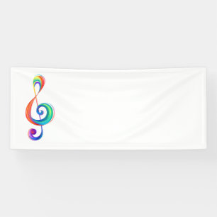 Layered rainbow treble clef banner