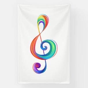 Layered rainbow treble clef banner