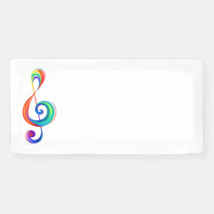 Layered rainbow treble clef banner